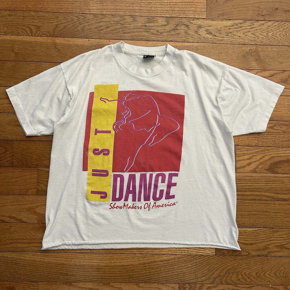 Vintage 90s Just Dance Dancing Art Screen Stars Cropped Tee Shirt Mens XL